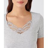 Damart - T-shirt met korte mouwen fijn geribd guipure Thermolactyl - Vrouwen - Grijs (XS)