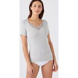 Damart - T-shirt met korte mouwen fijn geribd guipure Thermolactyl - Vrouwen - Grijs (XS)