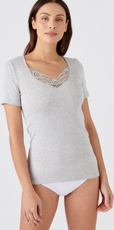 Damart - T-shirt met korte mouwen fijn geribd guipure Thermolactyl - Vrouwen - Grijs (XS)