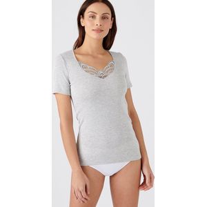 Damart - T-shirt met korte mouwen fijn geribd guipure Thermolactyl - Vrouwen - Grijs (XS)