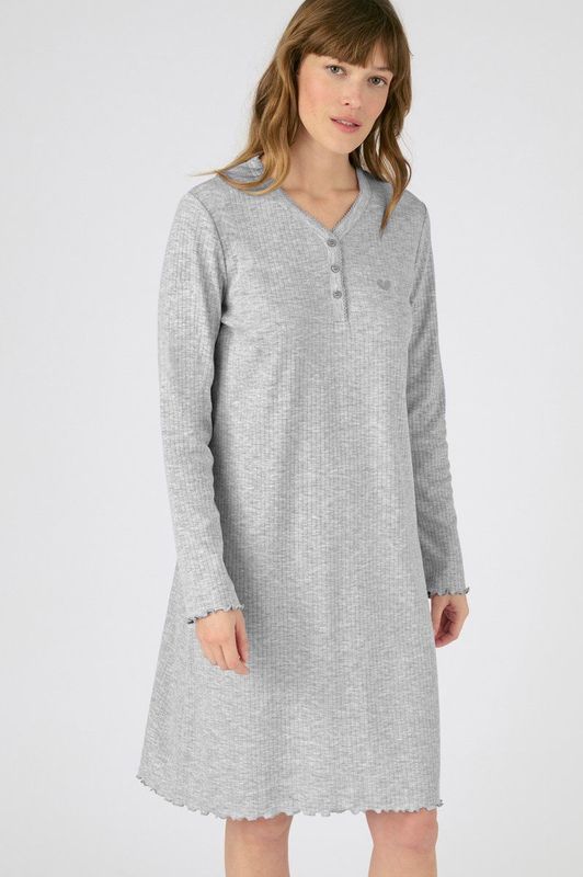 Damart - Nachthemd - Mêleegrijs - Korte Mouwen - Polyester