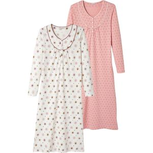 Damart - Set van 2 Nachthemden - Roze - Zuiver Gekamd Jersey Katoen