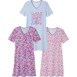 Set van 3 nachthemden met korte mouwen DAMART. Katoen materiaal. Maten S. Blauw kleur