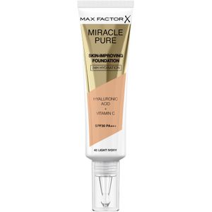 Max Factor Miracle Pure Skin Improving Foundation, Fb. 82 Deep Bronze, hautverbesserndes Make-Up mit LSF 30, 30 ml