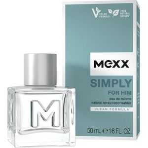 Mexx Simply for Him Eau de Toilette, verfrissende elegante herengeur, natuurlijke, veganistische formule, glazen fles, 50 ml