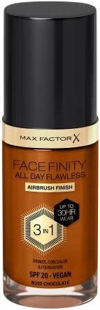 Crème Make-up Basis Max Factor Face Finity All Day Flawless 3 in 1 Spf 20 Nº N102 Chocolate 30 ml