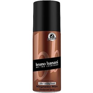 Bruno Banani Magnetic Man Deodorant Body Spray for Men, amberachtig houtachtig, 24 uur langhoudende spray, vegan formule 150 ml