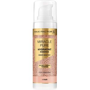 Max Factor Miracle Pure Hydratint Essence Foundation, 1 Fair, tot 24 uur hydratatie, 71% formule op waterbasis, natuurlijke dekking, veganistische formule