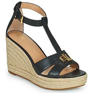 Sandalen in leer met sleehak LAUREN RALPH LAUREN. Leer materiaal. Maten 36. Zwart kleur