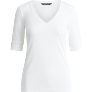 LAUREN RALPH LAUREN - T-shirt - Wit - Katoen - 3/4 Mouwen - V-hals