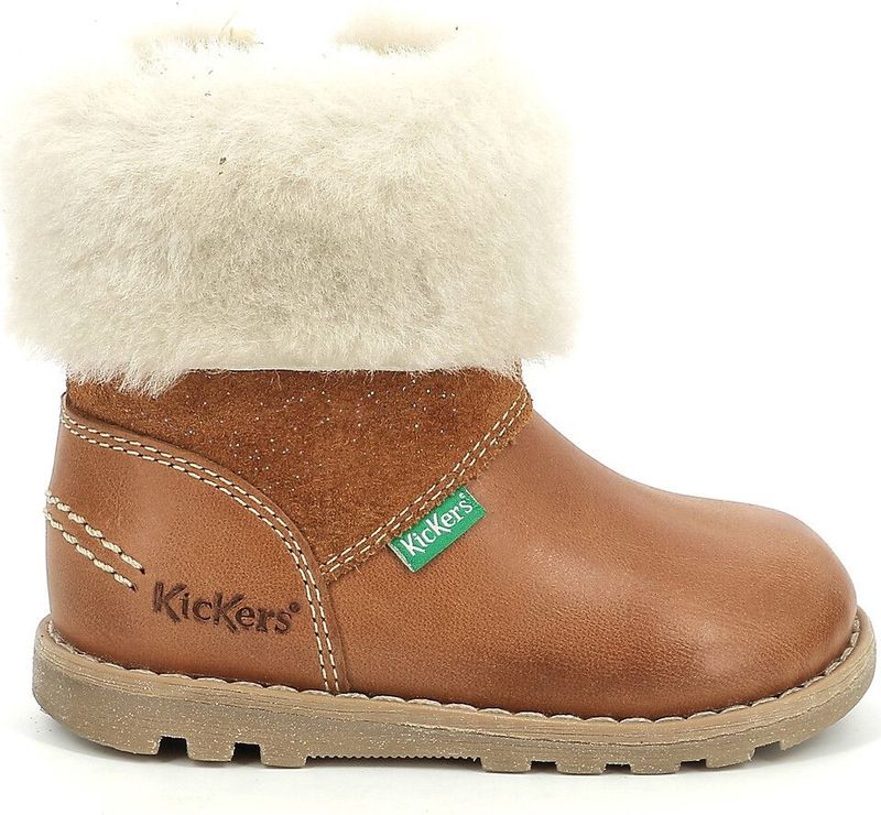 KICKERS - Nonofur - Enkellaarsjes - Karamel - Leder - Antislip Buitenzoal
