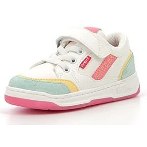 Kickers Kouic Sneakers voor kinderen, uniseks, wit, lichtblauw, roze, 30 EU