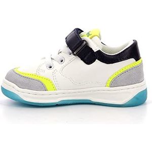 Kouic, lage sneakers voor jongens, wit grijs neon, 35 EU