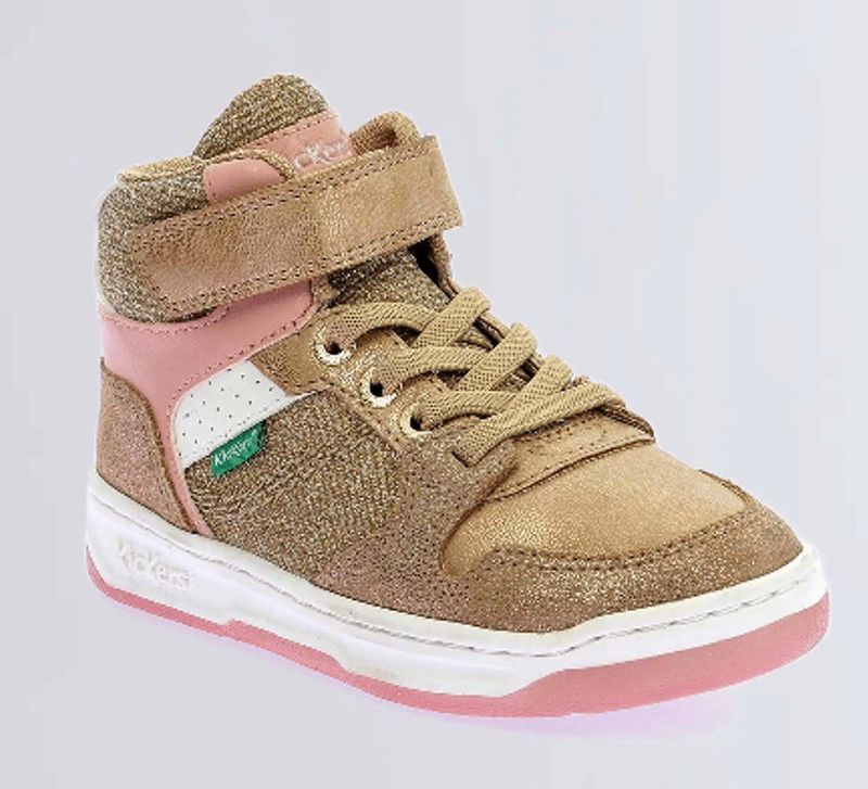 Kickado - Hoge Sneakers - Beige - Goud - Glitterroze - Synthetisch