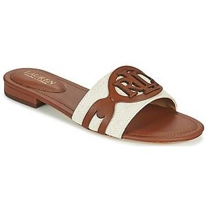 LAUREN RALPH LAUREN - Platte Muiltjes - Kastanje Kleur - Katoen en Leer