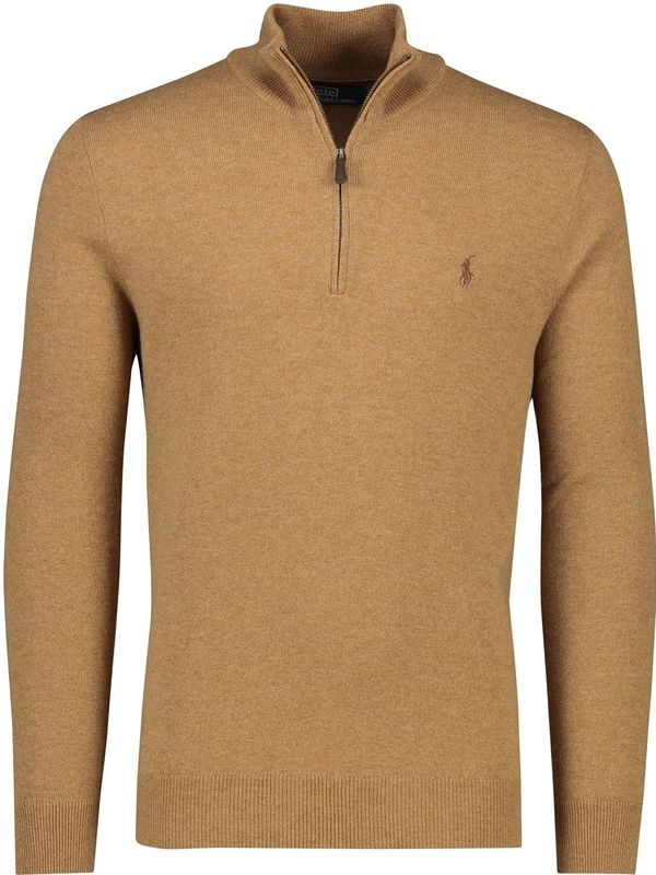 Polo Ralph Lauren - Trui - Kastanje Kleur - Wol - Halve Rits met Borduursel
