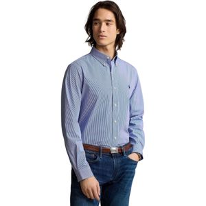 Polo Ralph Lauren, Overhemden, Heren, Blauw, L, Katoen, Gestreept katoenen overhemd met button-down kraag