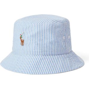 Omkeerbare bucket hat in seersucker POLO RALPH LAUREN. Katoen materiaal. Maten L/XL. Wit kleur