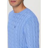 Kabeltrui - Medium Blue - Katoen - Ronde Hals - Lange Mouwen