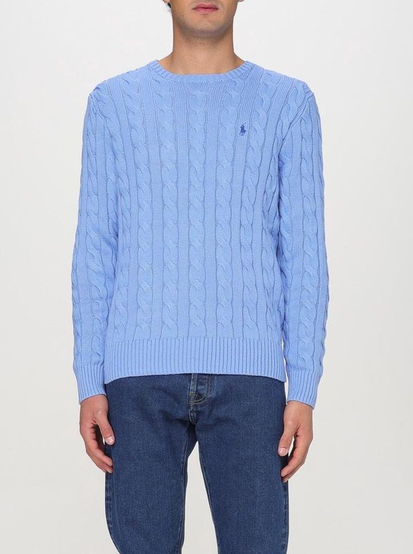 Kabeltrui - Medium Blue - Katoen - Ronde Hals - Lange Mouwen