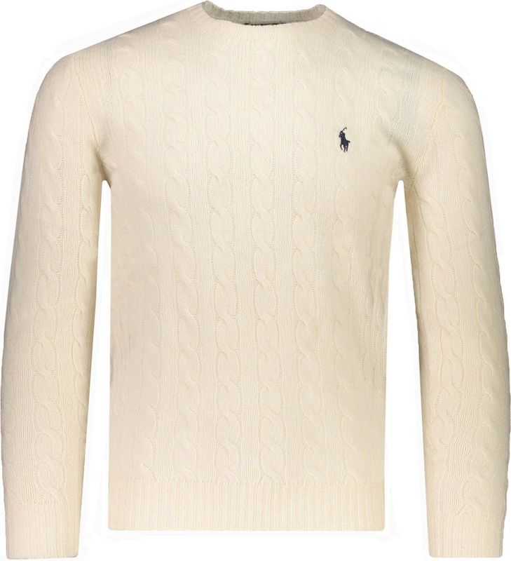 POLO RALPH LAUREN - Gebreide Trui - Beige - Ronde Hals - Wol en Kasjmier