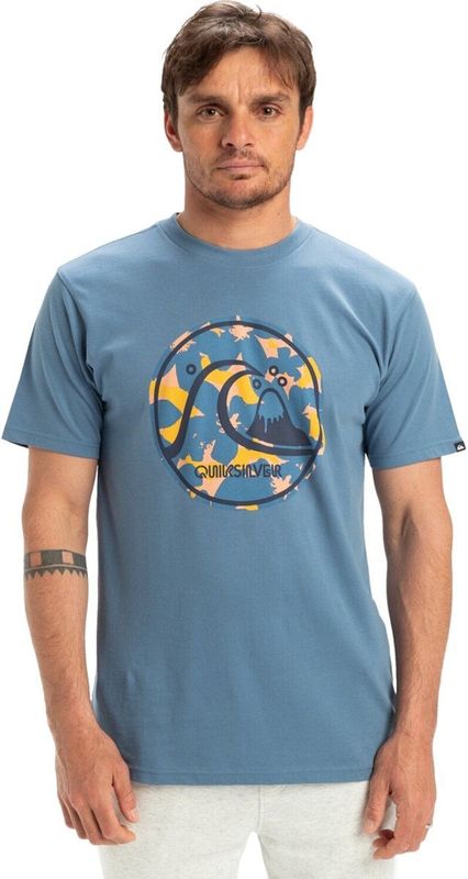 Quiksilver - Evo Bubble Wrapped - T-shirt - Blauw - 100% Biologisch Katoen