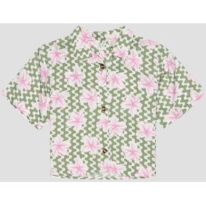 ROXY - SALTY SUN - Functioneel Shirt - Kiwi/Lichtroze/Wit - Jersey, Bloemenprint, Knoopsluiting