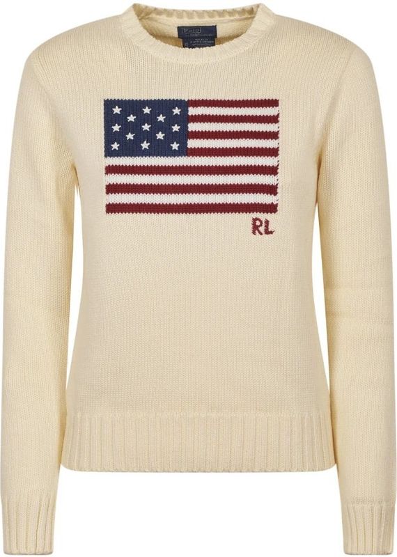 Polo Ralph Lauren - Trui - Beige - Katoen - Amerikaanse Vlagprint