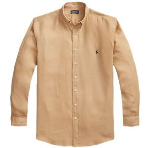 Polo Ralph Lauren Big&Tall overhemd normale fit bruin effen linnen met logo
