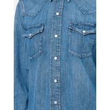 Blouse - Effen - Denim - Lange Mouwen - Slanke Pasvorm