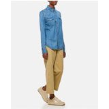 Blouse - Effen - Denim - Lange Mouwen - Slanke Pasvorm