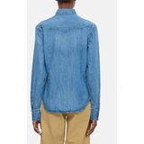 Blouse - Effen - Denim - Lange Mouwen - Slanke Pasvorm