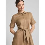 Knielange linnen jurk met strikceintuur, model 'WAKANA'