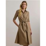 Knielange linnen jurk met strikceintuur, model 'WAKANA'