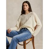 POLO RALPH LAUREN - Damestrui - Blauw - Ronde Hals - Kabeltricot van Wol en Kasjmier