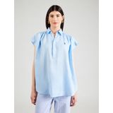 Polo Ralph Lauren - Blouse - Blauw - 100% Linnen - Afgeronde Zoom