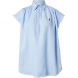 Polo Ralph Lauren - Blouse - Blauw - 100% Linnen - Afgeronde Zoom