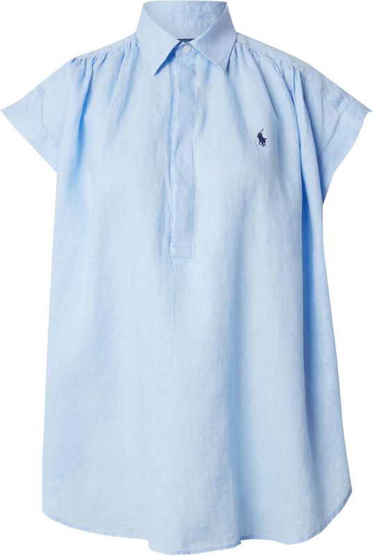 Polo Ralph Lauren - Blouse - Blauw - 100% Linnen - Afgeronde Zoom