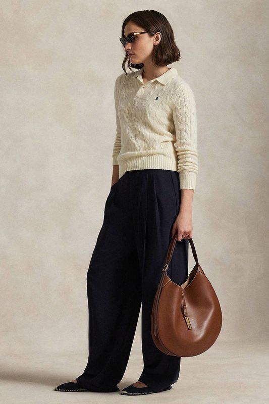 POLO RALPH LAUREN - Kabeltrui - Beige - Wol en Kasjmier - Polokraag