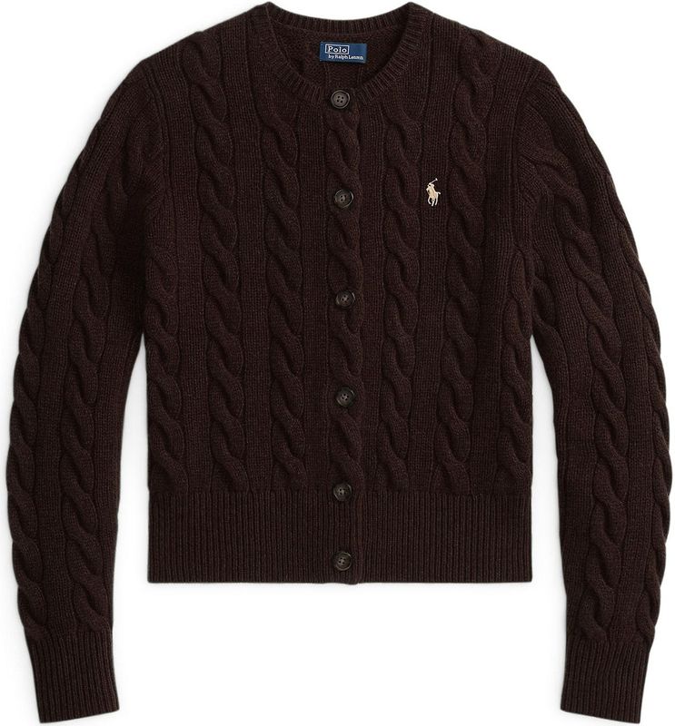 POLO RALPH LAUREN - Vest - Kastanje - Kabeltricot in Wol en Kasjmier