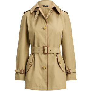 LAUREN RALPH LAUREN - Trenchcoat - Beige - Nylon/Polyamide - Met Riem en Leren Afwerking