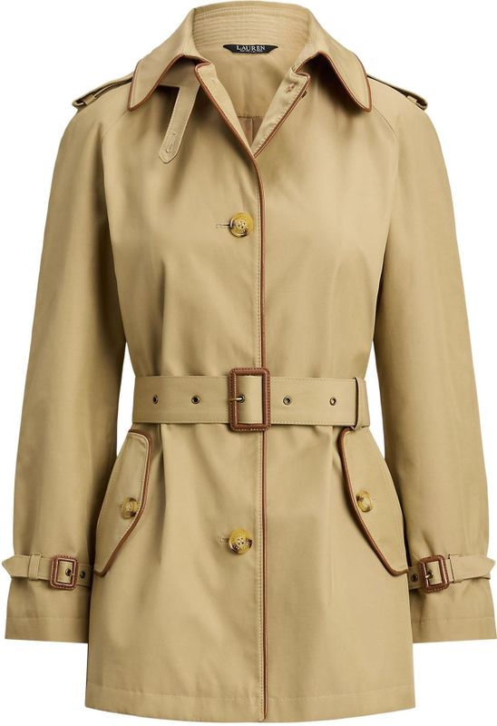 LAUREN RALPH LAUREN - Trenchcoat - Beige - Nylon/Polyamide - Met Riem en Leren Afwerking
