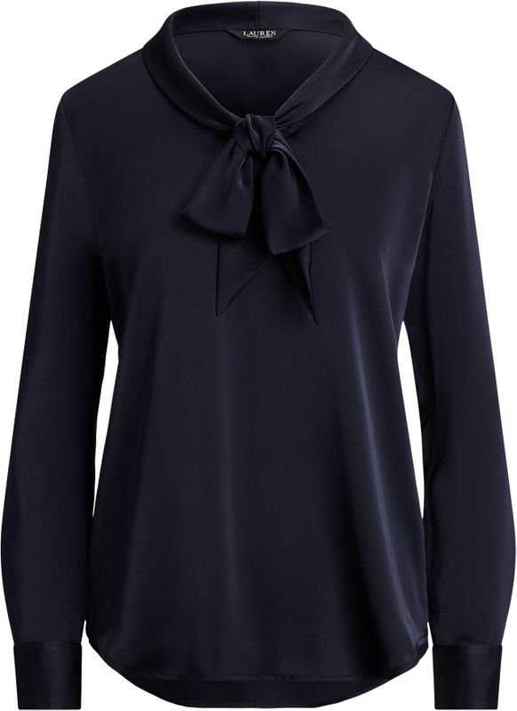 Lauren Ralph Lauren - Satijnen Blouse - Blauw - Lange Mouwen - V-hals
