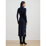 LAUREN RALPH LAUREN - Midi-jurk - Blauw - Lange Mouwen - Rolkraag - Striksluiting