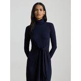 LAUREN RALPH LAUREN - Midi-jurk - Blauw - Lange Mouwen - Rolkraag - Striksluiting