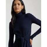 LAUREN RALPH LAUREN - Midi-jurk - Blauw - Lange Mouwen - Rolkraag - Striksluiting