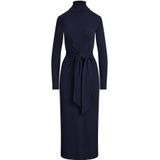 LAUREN RALPH LAUREN - Midi-jurk - Blauw - Lange Mouwen - Rolkraag - Striksluiting