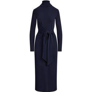 LAUREN RALPH LAUREN - Midi-jurk - Blauw - Lange Mouwen - Rolkraag - Striksluiting