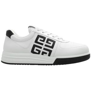 Givenchy, Schoenen, Heren, Wit, 42 1/2 EU, Leer, Witte Leren Sneakers met 4G Motief
