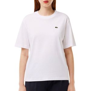 Lacoste - T-shirt - Wit - Katoen - Geribbelde Kraag